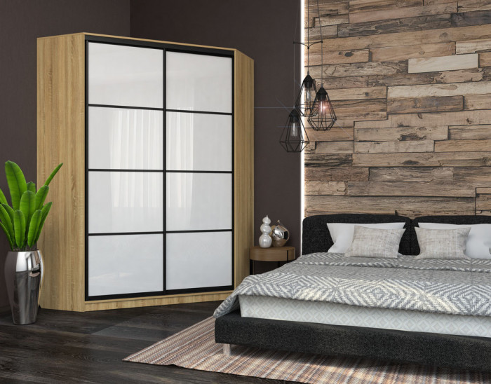 Угловой шкаф-купе Лофт фасад МДФ белый глянец 3г