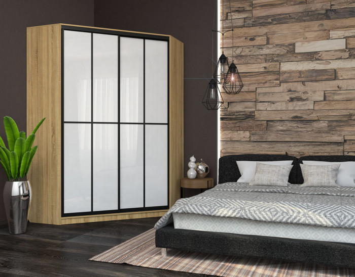 Угловой шкаф-купе Лофт фасад МДФ белый глянец +