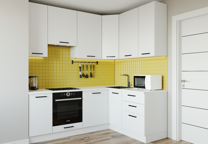 Кухонный гарнитур угловой Жемчуг-2200х1600 (стол. 26 мм)