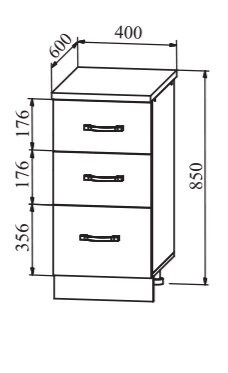 Шкаф нижний 400 3 выдвижных ящика Ройс