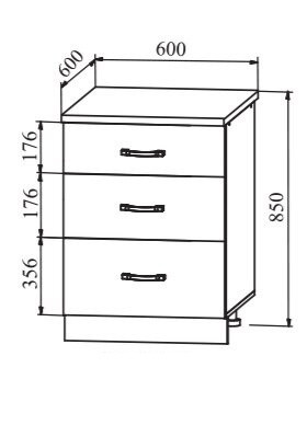 Шкаф нижний 600 3 выдвижных ящика Ройс