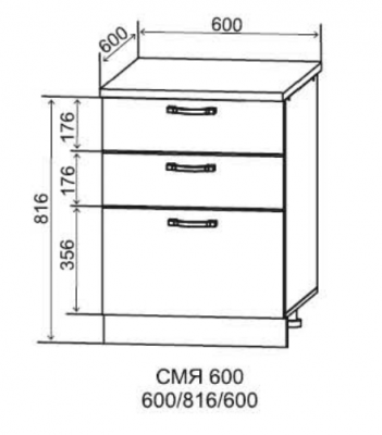 Шкаф нижний 600 3 ящика метабоксы Скала