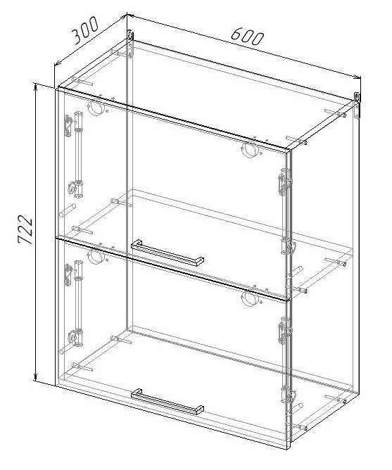 Шкаф навесной 600 2 яруса горизонтальный Санвут