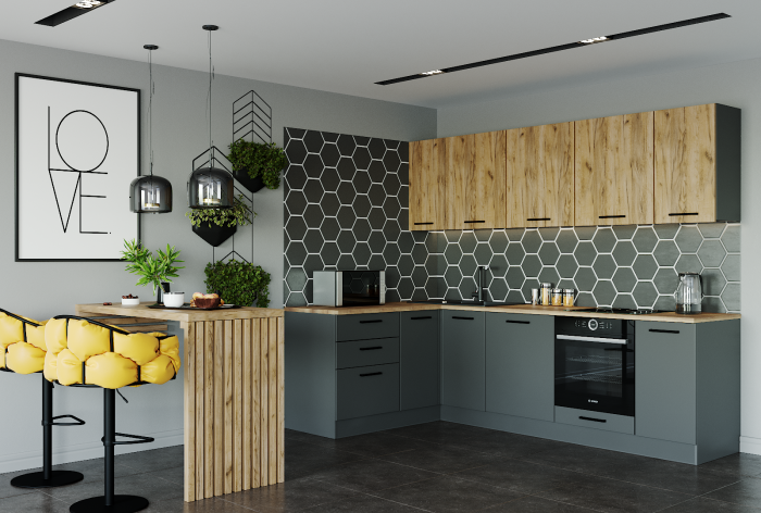 Кухонный гарнитур угловой Дели 2600х1600 (стол. 26 мм)