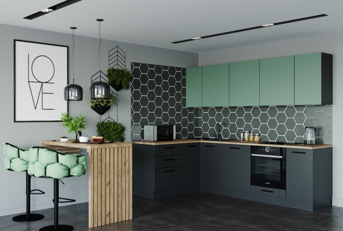 Кухонный гарнитур угловой Изумруд 2600х1600 (стол. 26 мм)