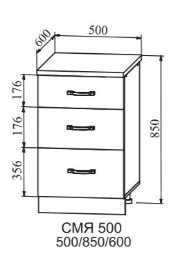 Шкаф нижний 500 3 выдвижных ящика метабоксы Ройс