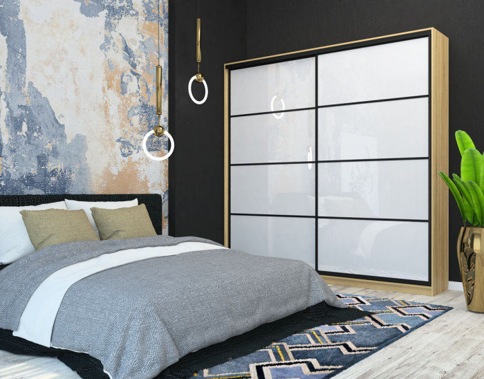 Шкаф-купе Лофт 2400 глубина 470 фасад МДФ белый глянец 3г