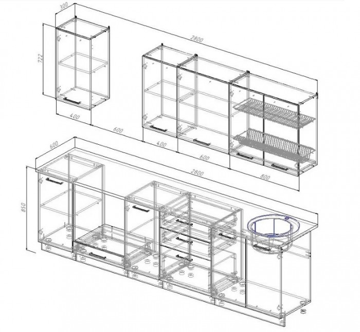 Кухонный гарнитур Антрацит 2800 мм (стол. 26 мм)