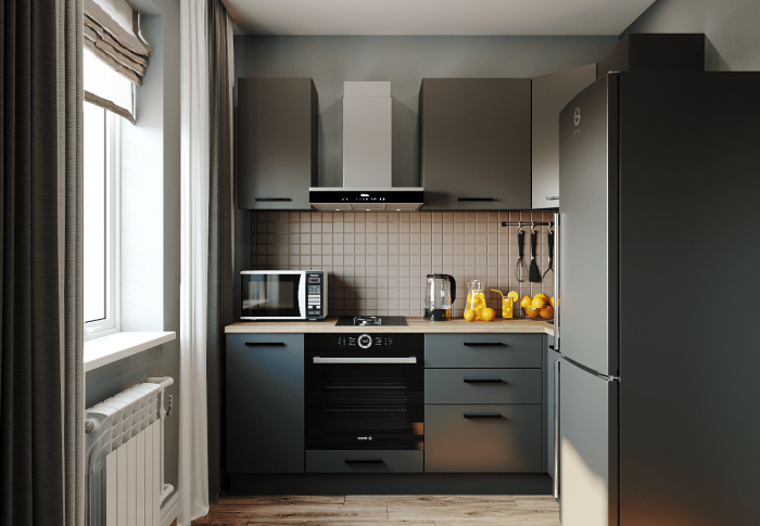 Кухонный гарнитур угловой Антрацит-2200х1000 (стол. 26 мм)