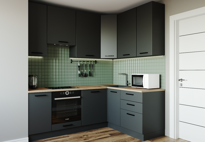 Кухонный гарнитур угловой Антрацит-2200х1600 (стол. 26 мм)