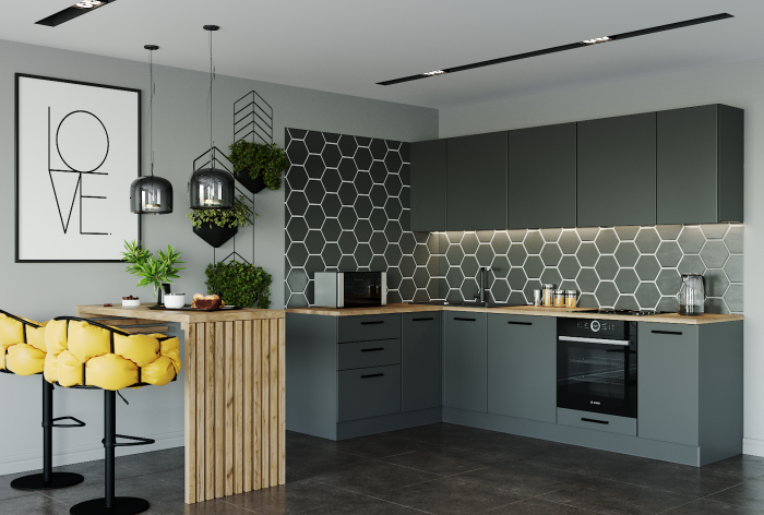 Кухонный гарнитур угловой Антрацит-2600х1600 (стол. 26 мм)