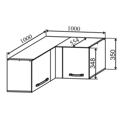Шкаф верхний 1000 горизонтальный глубокий угловой Квадро (ДСВ)
