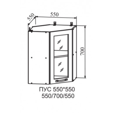 Шкаф верхний 550 угловой стекло Квадро (ДСВ)