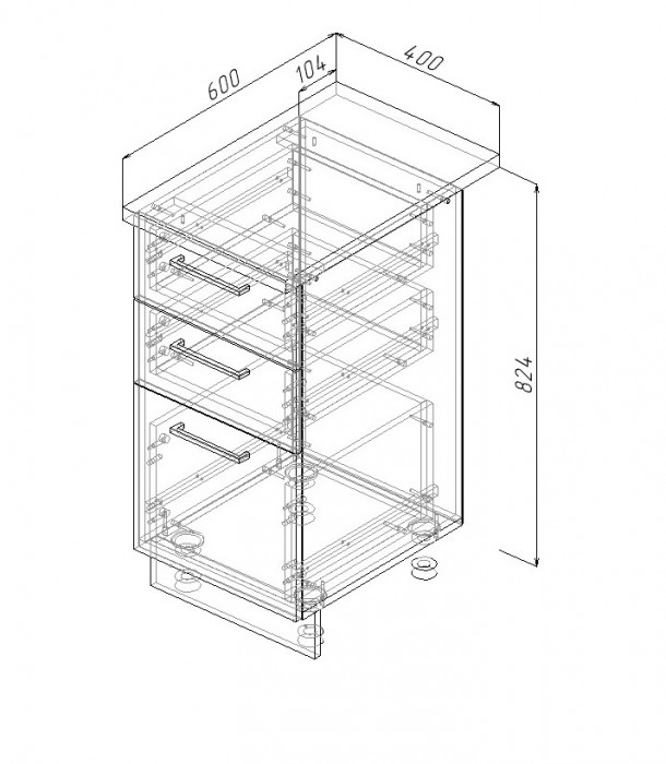 Шкаф нижний 400 с 3 ящиками Санвут