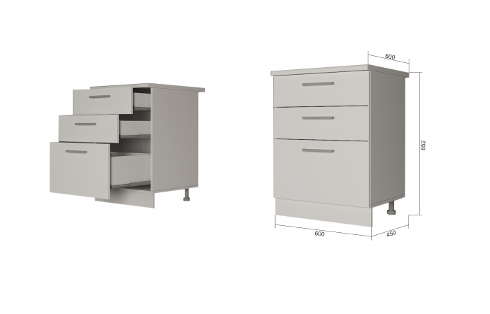 Шкаф нижний 600 с 3 ящиками Санвут