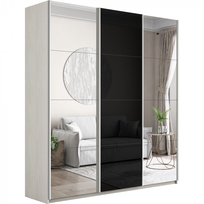 Шкаф-купе Прайм 3-х дв. с 2 зеркалами и стеклом 1800 Е1