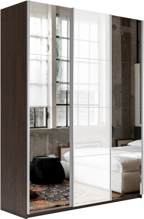 Шкаф-купе Прайм 3-х дв. с 2 зеркалами и стеклом 1800 Е1