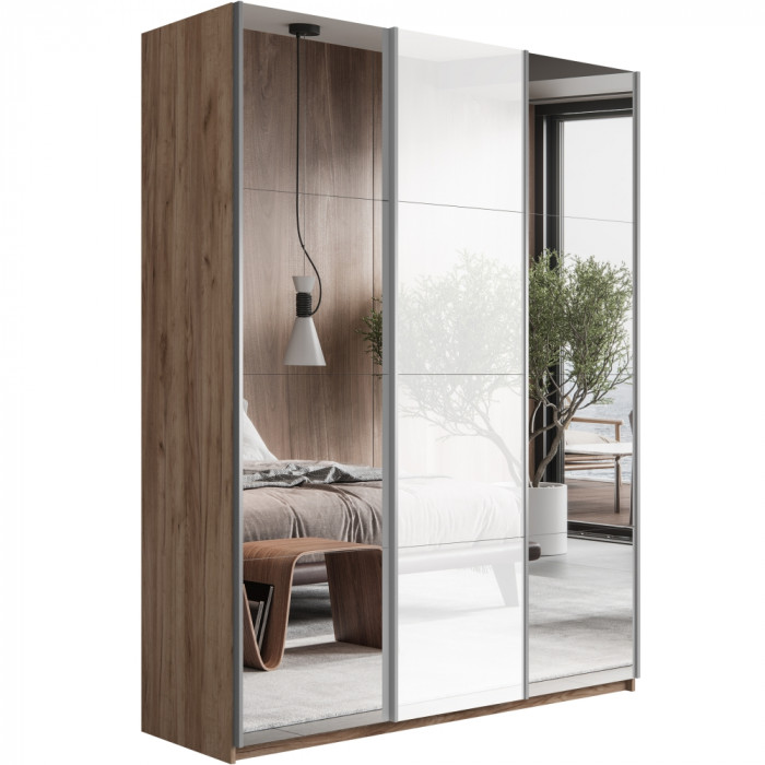 Шкаф-купе Прайм 3-х дв. с 2 зеркалами и стеклом 1800 Е1
