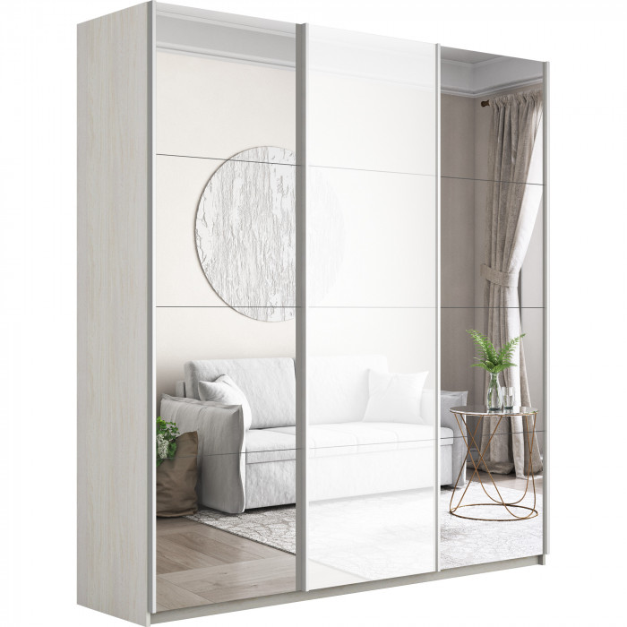 Шкаф-купе Прайм 3-х дв. с 2 зеркалами и стеклом 1800 Е1
