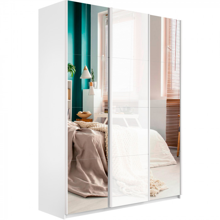 Шкаф-купе Прайм 3-х дв. с 2 зеркалами и стеклом 2100 Е1