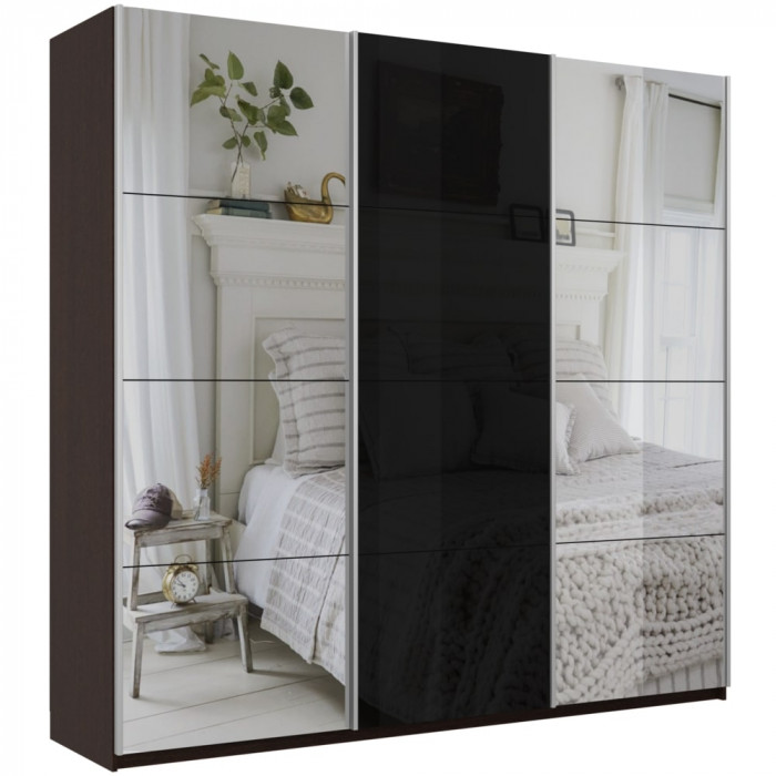 Шкаф-купе Прайм 3-х дв. с 2 зеркалами и стеклом 2100 Е1