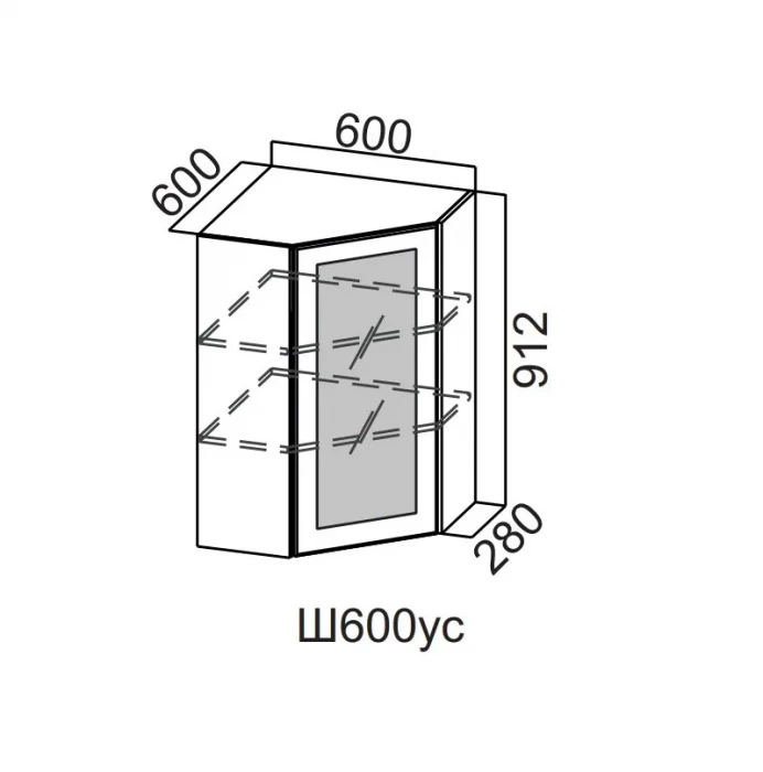 Шкаф навесной 600/912 угловой стекло Грейвуд СВ