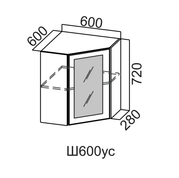 Шкаф навесной 600/720 угловой стекло Грейвуд СВ