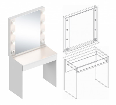 Стол гримерный с зеркалом без ламп Велес 