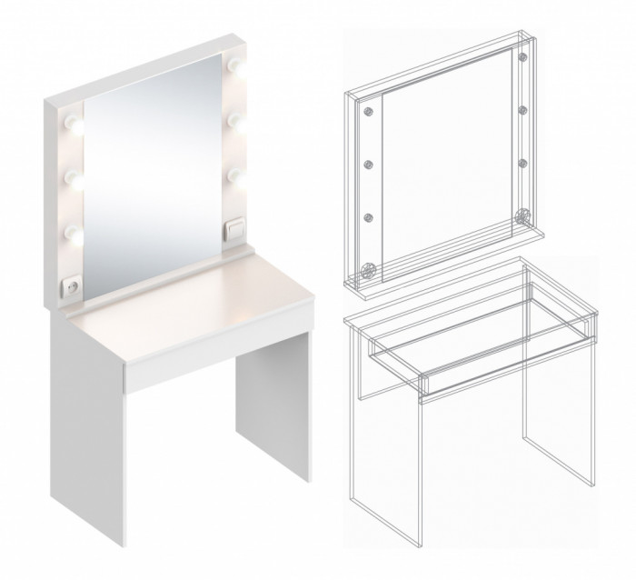 Стол гримерный с зеркалом без ламп Велес 