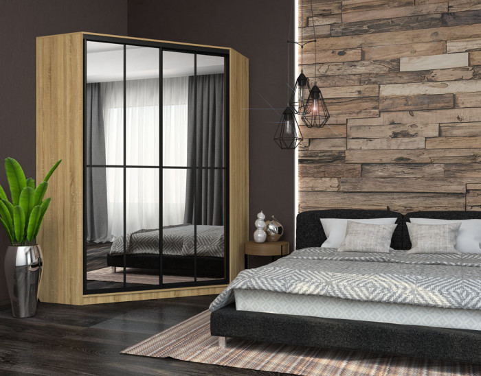 Угловой шкаф-купе Лофт фасад зеркало+