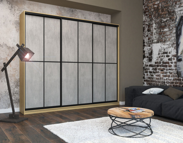 Шкаф-купе Лофт 3000 фасад МДФ бетон +