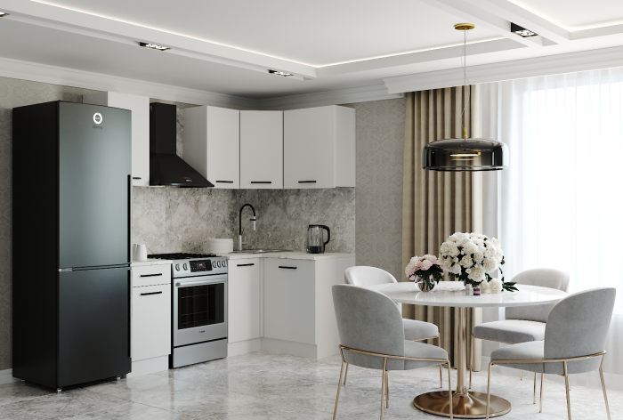 Кухонный гарнитур угловой Жемчуг-2000х1200 (стол. 26 мм)