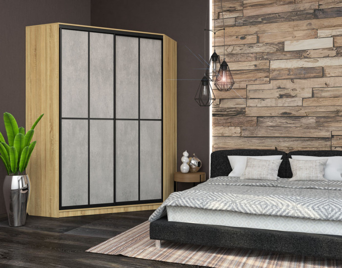 Угловой шкаф-купе Лофт фасад МДФ бетон +